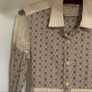 Free People Cream Button-Down Shirt with Red & Brown Medallion Print